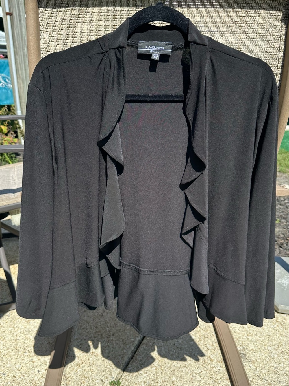 R&M Richards Black Ruffle-Front Open Crop Cardigan / shrug 3XL